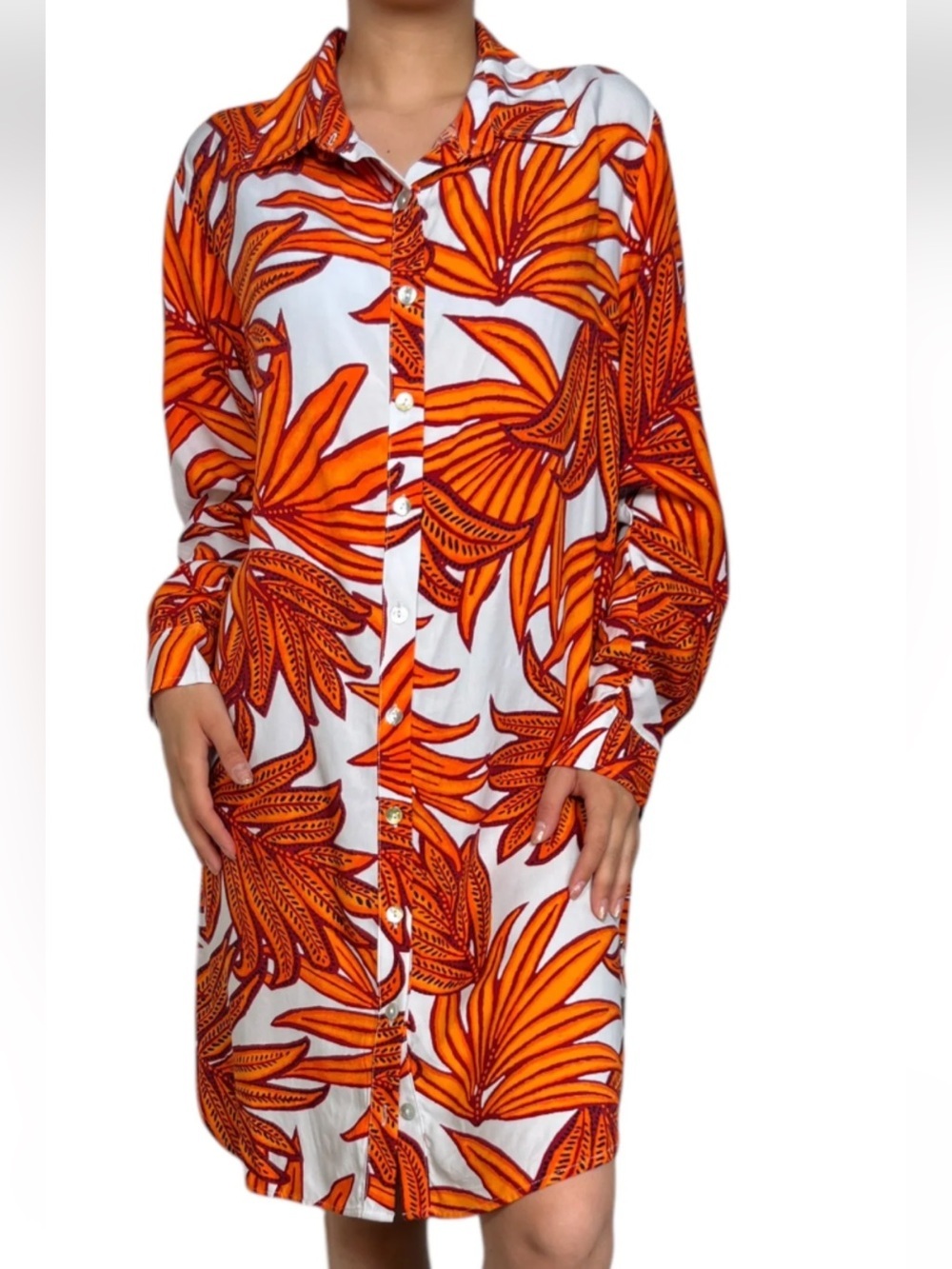 Maaji Orange & White Tropical Palm Mandy Shirt /Dress
